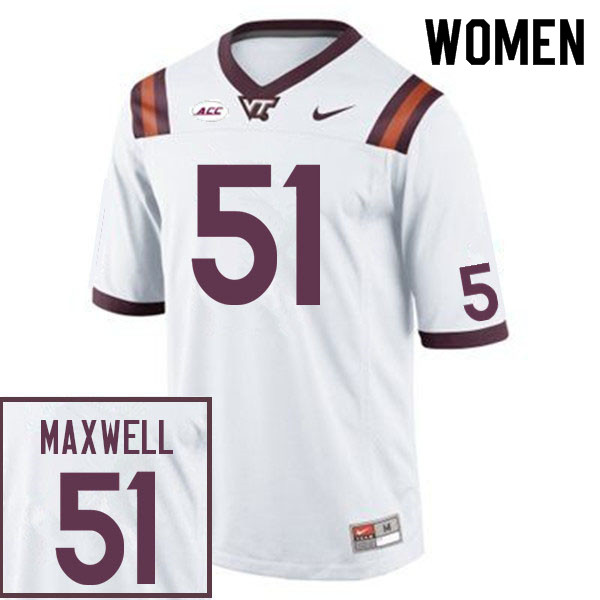 Women #51 Tre Maxwell Virginia Tech Hokies College Football Jerseys Sale-White